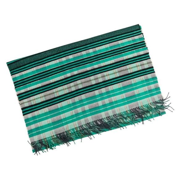 Hermes Cashmere Tartan Check Fringe Blanket Scarf Large Shawl Green Ladies Used - Picture 4 of 14
